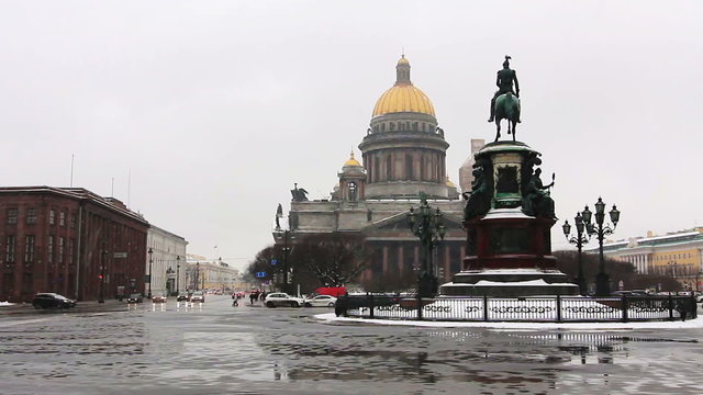 Isaac's Square on a cloudy winter day, St Petersburg, Russia