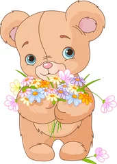 Gardinen Teddybär mit Blumenstrauß © Anna Velichkovsky