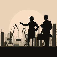 Construction site and engineer vector background