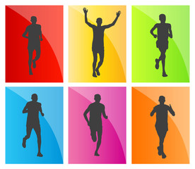 Man marathon runners silhouettes set