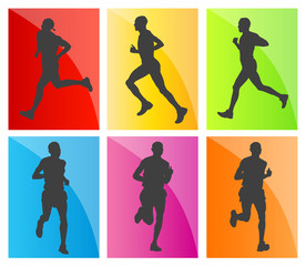 Man marathon runners silhouettes set