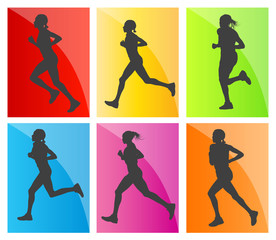 Man marathon runners silhouettes set