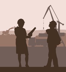 Construction site and engineer vector background