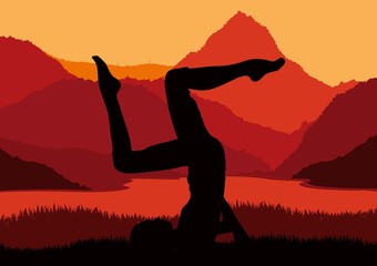 Yoga woman sunrise vector background