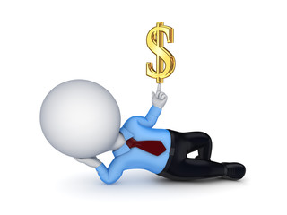 3d small person with a sign of dollar.