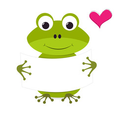 Cute frog holding a blank sign