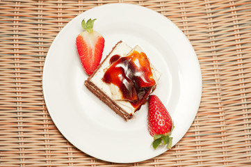 Delicious cake with fresh strawberry