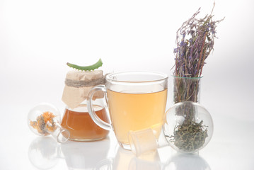 green tea with small pot and cups