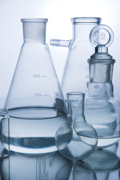 Laboratory glassware over white