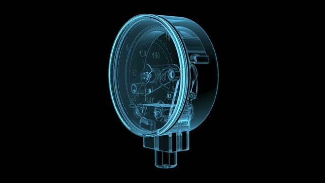 Pressure gauge (3D x-ray blue transparent isolated on black)