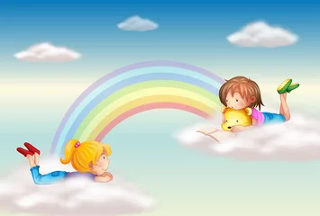 Wall murals Rainbow Two girls along the rainbow
