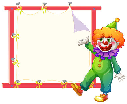 A clown beside an empty signage