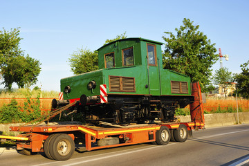 Electric train on a trailer