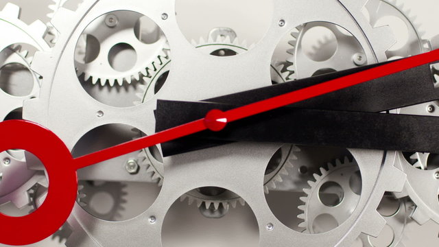 stop motion of a clock face with cogs and dials