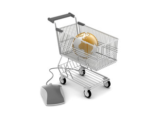 E-shopping - shopping cart, computer mouse and earth globe