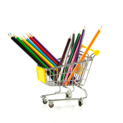 color pencils in shopping cart.