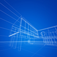 Construction blueprint on blue