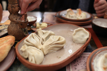 Khinkali in restaurant