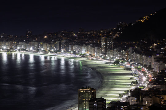 Copacabana Beach at night in Rio de Janeiro