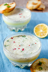 Summer soup with greens and cucumbers