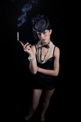Woman with cigarette and long legs