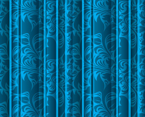 Seamless floral texture on the blue curtains