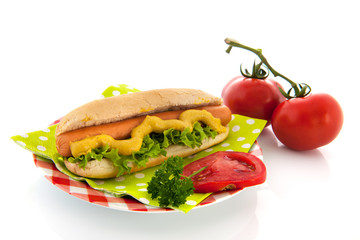 Hotdog with bread roll