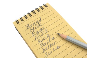 Shopping list on a natural note paper