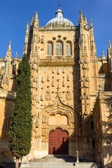 The old cathedral facade of Salamanca