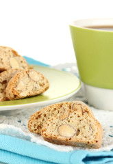 Aromatic cookies cantuccini on napkin isolated on white