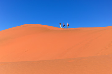 Fototapeta na wymiar Ludzie idący na wydmy, Namib, pustynia, Podróże w Republice Południowej Afryki