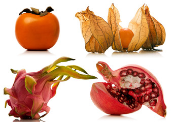 fruit set over white background