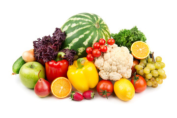 watermelon and a variety of vegetables and fruits