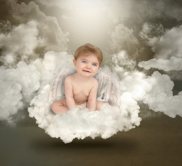 Happy Angel Baby Sitting on Clouds