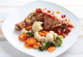 roasted chicken leg with vegetable for dinner or lunch
