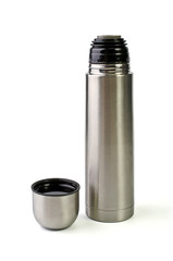 Metal thermos isolated over white