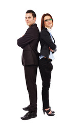 Businesswoman and businessman in full length pose