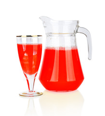 Full glass and Jug of orange juice isolated on white background