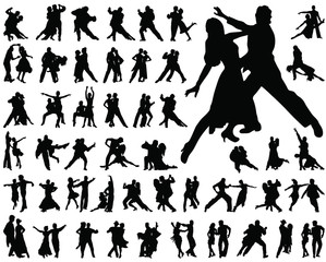 Silhouettes of tango players - obrazy, fototapety, plakaty