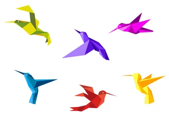 Papier Peint photo Animaux géométriques Colombes et colibris