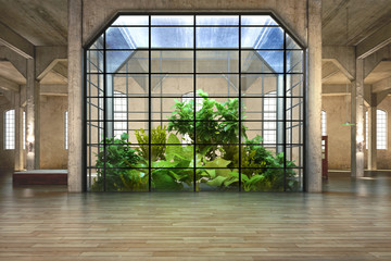 Empty room of business, or residence with atrium background - obrazy, fototapety, plakaty