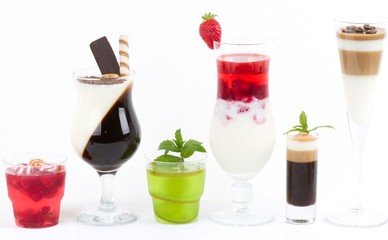 Tasty colorful jelly with coffee, berry and fruits