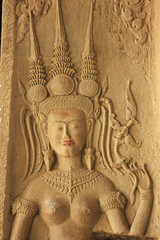 Wall bas-relief of Devata, Angkor Wat temple, Cambodia