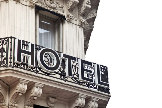 nobles Hotel - Geb&auml;ude mit Schild - Balkon