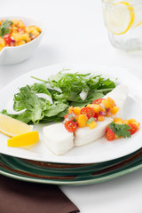 Poached Halibut and Peach Salsa