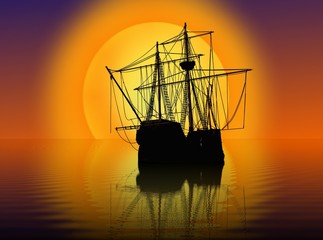 Ship during sunset