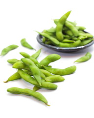edamame nibbles, boiled green soy beans, japanese food