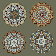 Set of different multicolor circle. Ornamental round lace