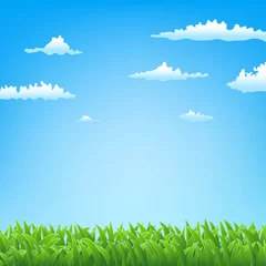 Fototapete Frühlingshintergrund mit Gras und Wolken © Ghen