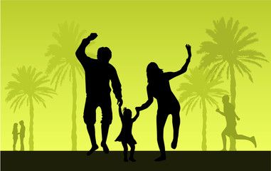 Fototapeta na wymiar rodzina pod palmą